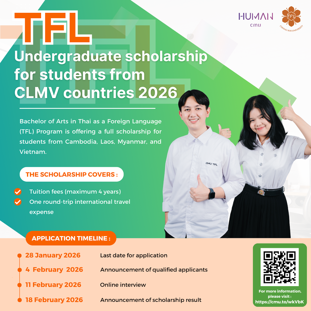 TFL Undergraduate Scholarship
for Students from CLMV Countries